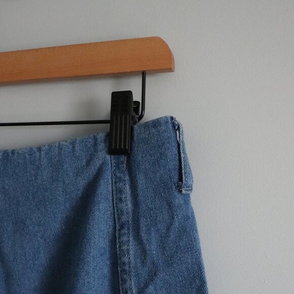 Women's Sz M Blue Denim Pull On A-Line Zipper Maxi Skirt - Picture 4 of 8